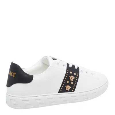 Versace Greca Studded Leather Sneakers In White