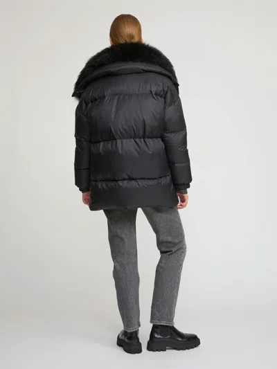 Yves Salomon Ys Army Collection: Mid-length Down Jacket With Removable Bib And Lambswool Trim In Black