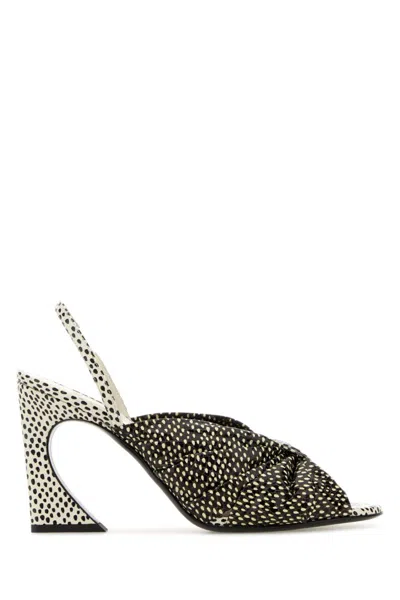 Fendi Black And White Printed Leather High-heeled Slides In Multi