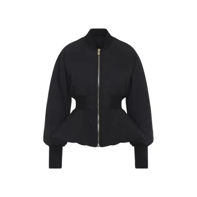Alaïa Peplum Bomber Jacket Padded Ribbed Cuffs In Black