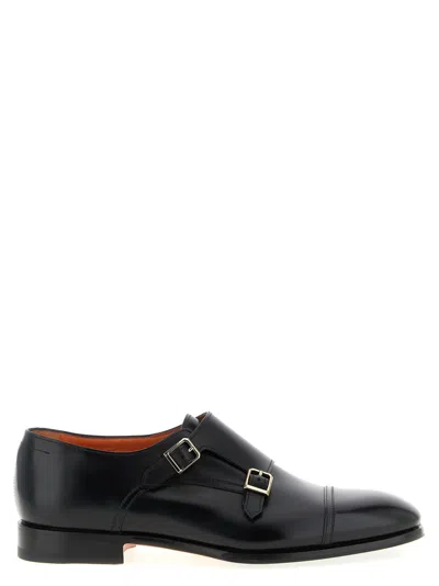 Santoni Leather Adrian Blake Monk Shoes In Black