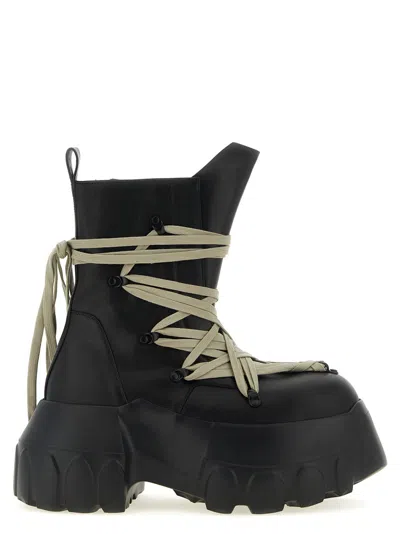 Rick Owens Black Hollywood Megalace Mega Tractor Boots In 09 Black