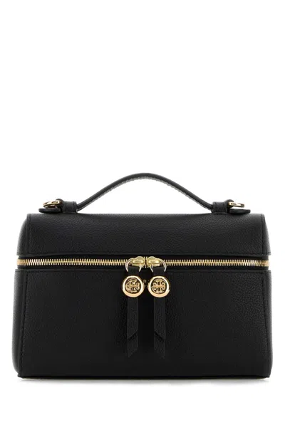 Tory Burch Romy Black Crossbody Bag With Adjustable And Removable Shoulder Strap And Logo Lettering On The Fron In Black