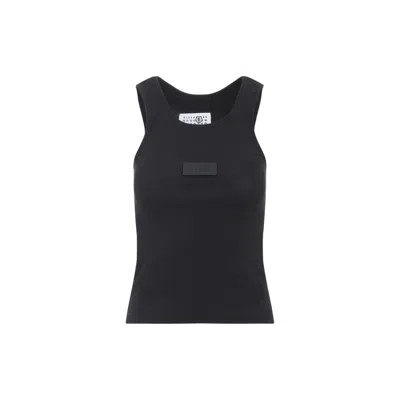 Mm6 Maison Margiela Numeric Logo Patch Stretch Cotton Tank In Blue