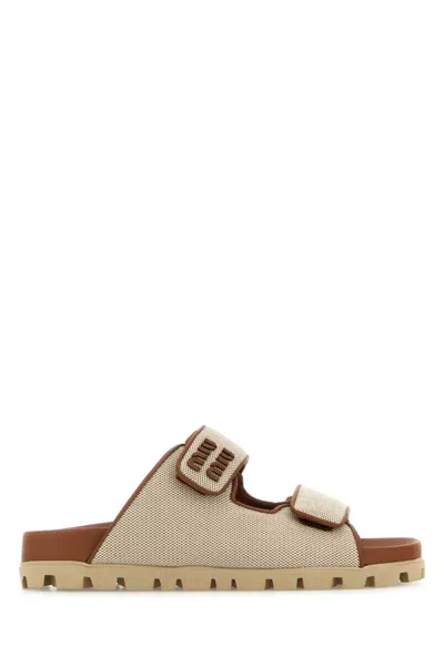 Miu Miu Natural Two-tone Sandals In Brown