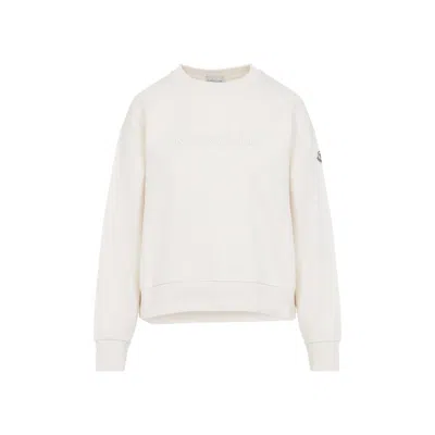 Moncler Crew Neck Sweatshirt Long Sleeves Ribbed Trims In White