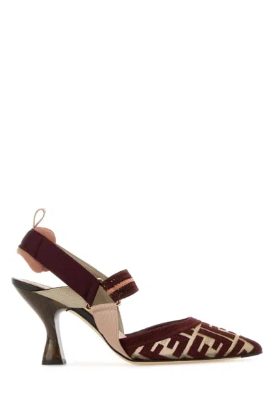 Fendi Burgundy Ff Fabric High-heeled Slingbacks In Red