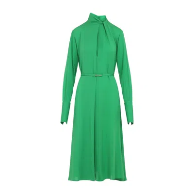 Tom Ford Embellished Belted Pleated Silk-georgette Midi Dress In Green