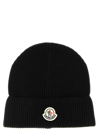 Moncler Ribbed Texture Wool Hat Winter Style In Black