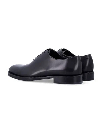 Ferragamo Almond Toe Brogues With Double Leather Sole In Black