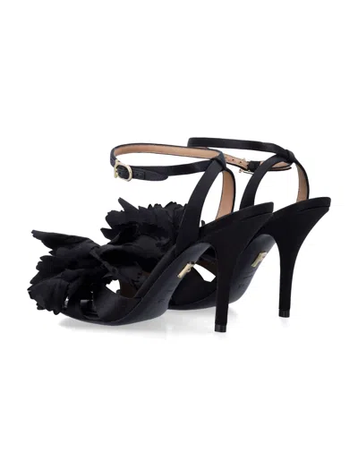 Ferragamo Satin Flower Sandal In Black