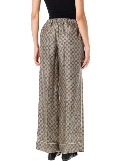 Gucci Gg Supreme Print Silk Trouser In Gray