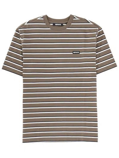 Rotate Birger Christensen Striped Logo-patch T-shirt In Multi