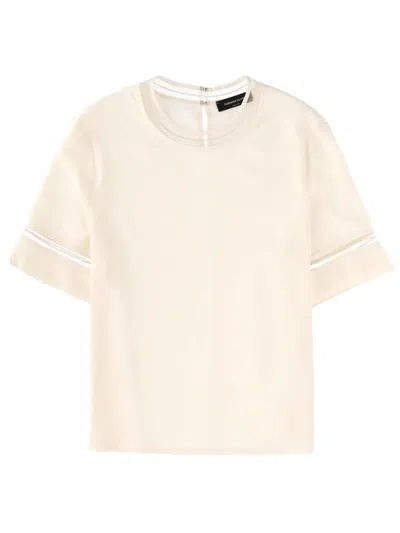 Fabiana Filippi Short Sleeve Top Sheer Panels Keyhole In Neutral