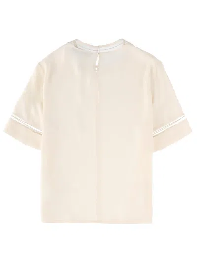 Fabiana Filippi Short Sleeve Top Sheer Panels Keyhole In Neutral