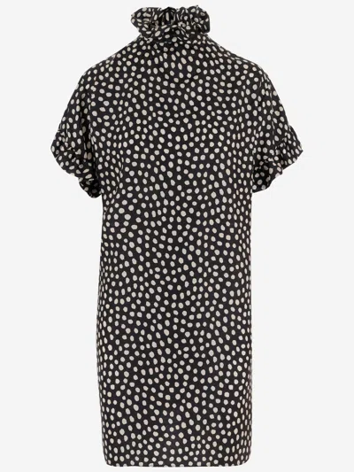 Chloé Short-sleeved Dots-print Silk Jacquard Mini Dress Clothing In Black