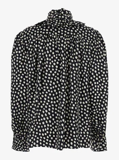 Chloé Women Black Blouse With High Neck And All-over Polka Dot Motif In Silk Woman In Multi