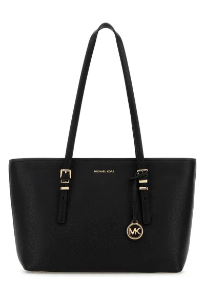 Michael Kors Black Leather Quinn Shopping Bag In Black