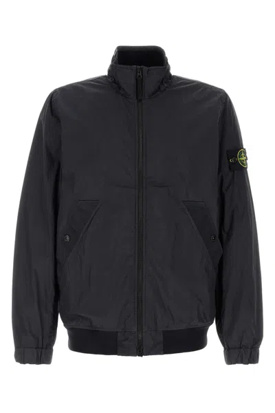 Stone Island Nylon Jacket High Collar Elastic Cuffs In Black