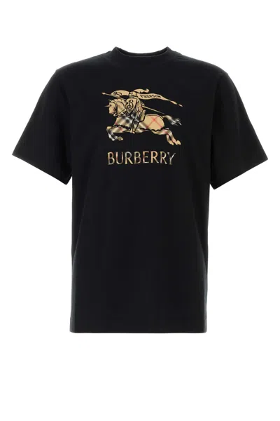 Burberry Men Black Crewneck T-shirt With Ekd And Logo Lettering Embroidery On The Front In Cotton Ma