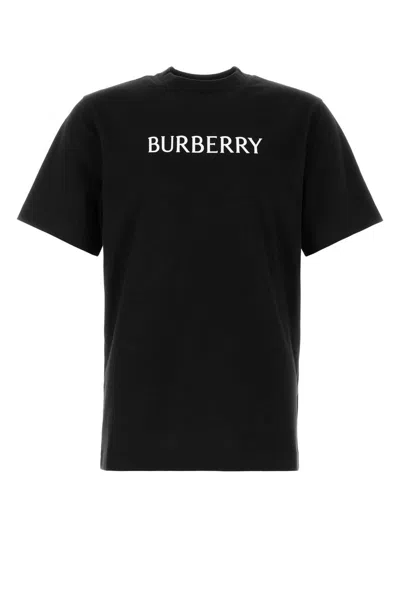 Burberry Men Black Crewneck T-shirt With Logo Lettering On The Front In Cotton Man