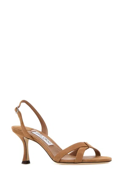 Jimmy Choo Elsy 70 Suede Slingback Open Toe Sandals In Brown