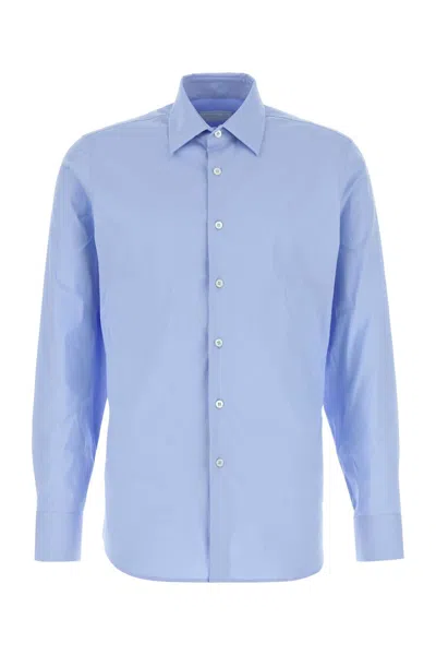 Prada Light Blue Stretch Poplin Shirt In Blue
