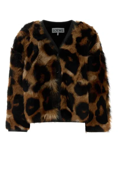 Loewe Shearling Jacket Animal Print Faux Fur In Brown