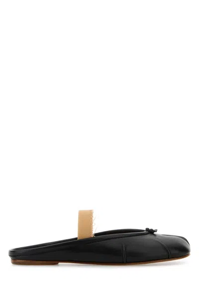Maison Margiela Black Leather Tabby Slippers In Black