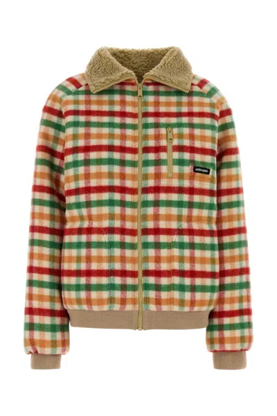 Miu Miu Wool Jacket Plaid Pattern Shearling Collar In Multi