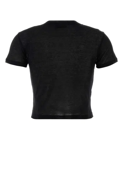 Miu Miu Cotton T Shirt Crew Neck Cropped Sheer In Black
