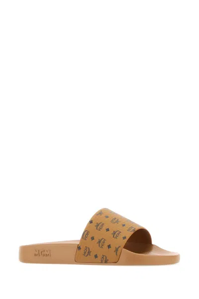 Mcm Camel Rubber Slippers In Yellow