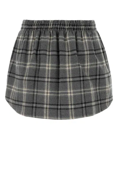 Miu Miu Plaid Cotton Flannel Miniskirt In Gray