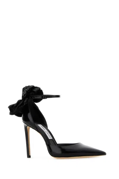Jimmy Choo Marja 100 Pumps Decorative Bow Glossy In Black