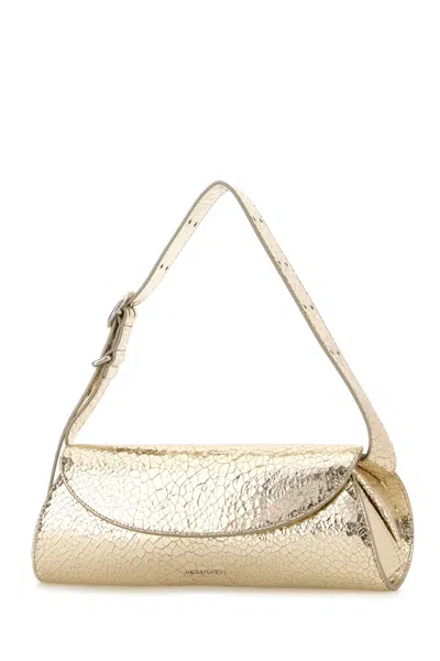Jil Sander Gold Leather Cannolo Crossbody Bag In Silver