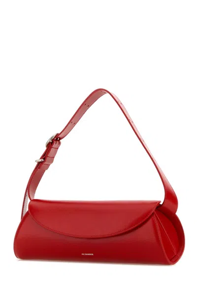 Jil Sander Red Leather Small Cannolo Crossbody Bag In Red