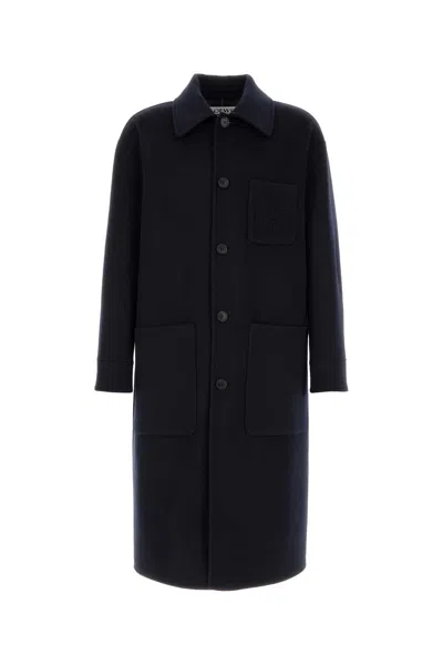Loewe Wool Blend Long Coat Back Vent In Black