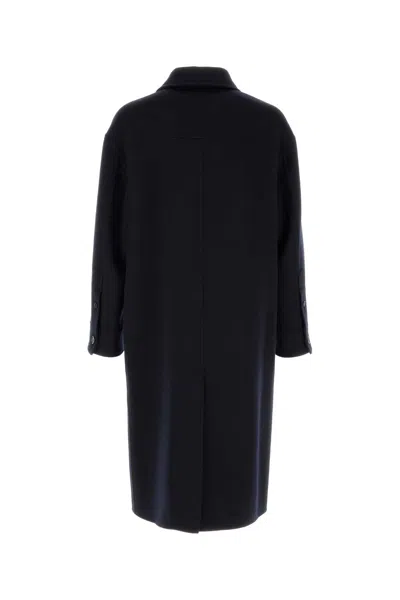 Loewe Wool Blend Long Coat Back Vent In Black