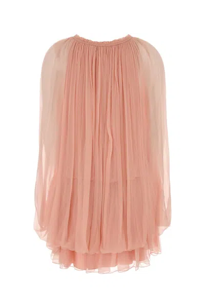 Chloé Women Mini Dress With Cape In Silk Muslin In Pink