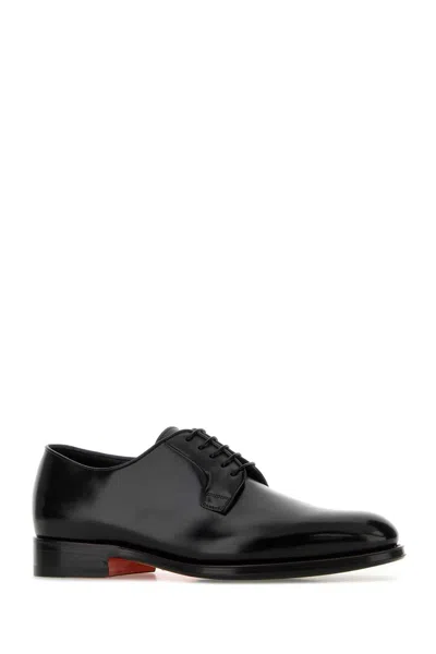 Santoni Ensley Lace Up Leather Shoes Polished In Black