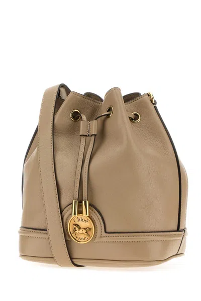 Chloé Cappuccino Leather Drawstring Bucket Bag In Brown