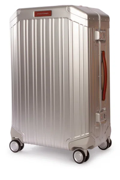 Piquadro Trolley Medio 4 Ruote In Alluminio E Pelle