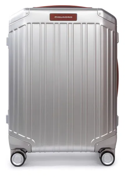 Piquadro Trolley Cabina Slim 4 Ruote In Alluminio E Pelle