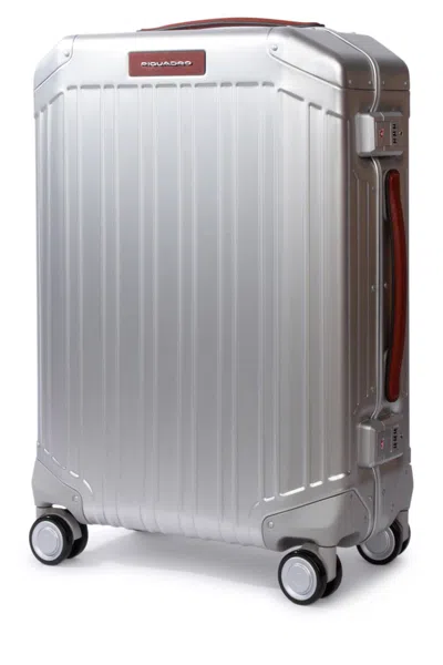 Piquadro Trolley Cabina Slim 4 Ruote In Alluminio E Pelle