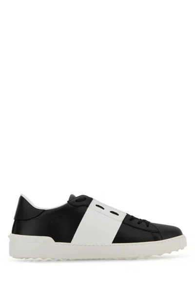 Valentino Garavani Black Leather Open Sneakers With White Band In Multi