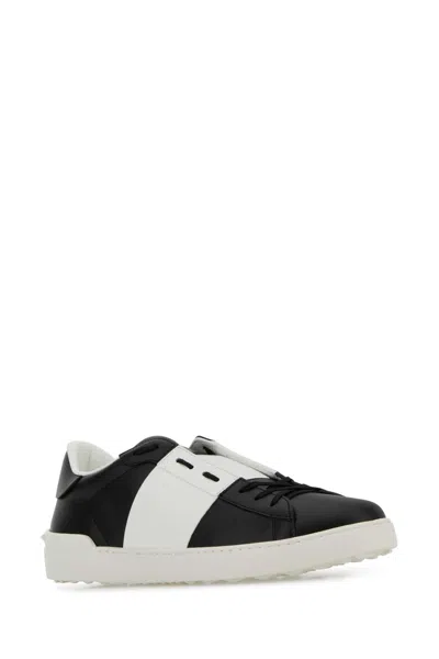 Valentino Garavani Black Leather Open Sneakers With White Band In Multi
