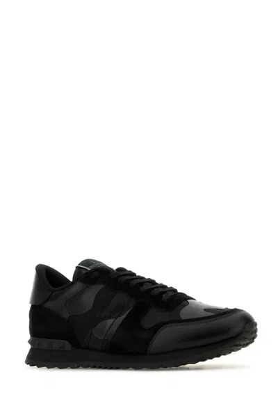 Valentino Garavani Black Fabric And Leather Rockrunner Camouflage Sneakers In Multi