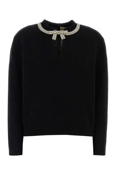 Valentino Wool Sweater Long Sleeves Embellished Collar In Multi