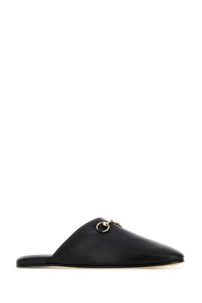 Gucci Women Black Nappa Leather Mules With Horsebit