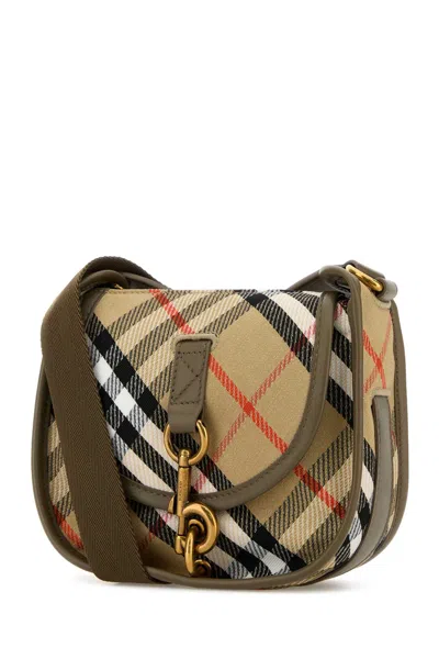 Burberry Embroidered Canvas Mini Messenger B Clip Crossbody Bag In Brown